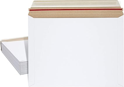25-Pack Stay Flat Rigid Mailers 9x12 with Self Adhesive Seal, 450 GSM Sturdy Bulk White Cardboard Envelopes for Shipping Photos, Magazines, Comic Books, Art Prints, Documents, Collectibles