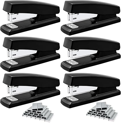 6 Pieces Desktop Staplers with 3000 Staples 24/6 Staples Heavy Duty Office Stapler 2-20 Sheet Capacity Desk Staplers for Student and Office Use (Black)