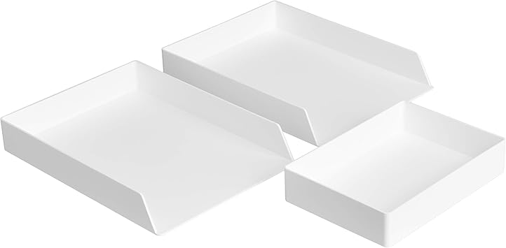 Amazon Basics Plastic Desk Organizer Bundle - 3 Pieces Letter Tray /Accessory Tray, White