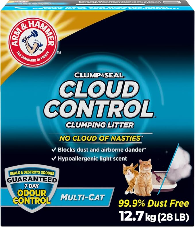 Arm & Hammer Clump & Seal Cloud Control Clay Cat Litter, Multi-Cat, 12.7kg, 7 Days of Odour Control, Dust Free, Clumping Litter (Pack of 1)