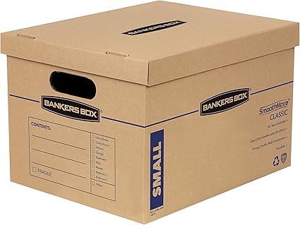 Bankers Box SmoothMove Moving Boxes with No-Tape Assembly, Lift -Off Lids And Easy-Carry Handles, 10" x 12" x 15", 10 Pack (7714219)