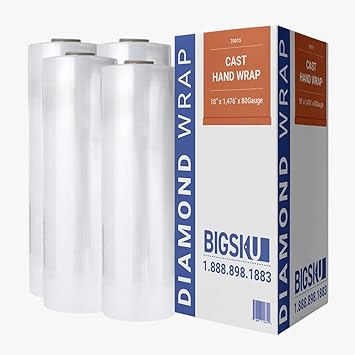 BIGSKU Cast Stretch Wrap -18 inch x1475 ft,80 gauge thick Self-Adhering & Clear Plastic Cling Wrap - Heavy Duty, High-Stretch Shrink Film For Efficient Shipping, Moving & Packaging - durable for industrial use household & Office Supplies - 1 Box o...
