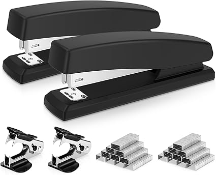 Deli Stapler, Desktop Stapler, 2 Pack, 25 Sheet Capacity, Includes 2000 Staples and 2 Staple Removers, 2 Pack,Black