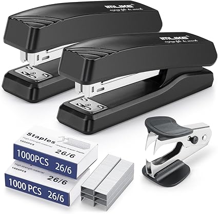 Desktop Office Stapler with 2000 Staples: IMLIKE Half Strip Desk Staplers, take 26/6 Staples 25 Sheets Capacity , Metal Construction, Non-Slip Base, Black, 2-Pack