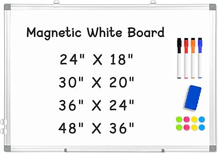 Double-Sided Magnetic Whiteboard, 36" x 24" Dry Erase Board Aluminum Frame for Wall, White Board Marker Board for Kitchen, Memo, School, Home, Office