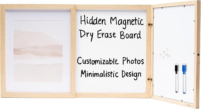 Dry Erase Board with Photo Frame Cover - Magnetic Whiteboard for Wall Hidden Behind Picture, Vision Board 15x24 for Home Office, Kitchen Family Planner with Markers Included