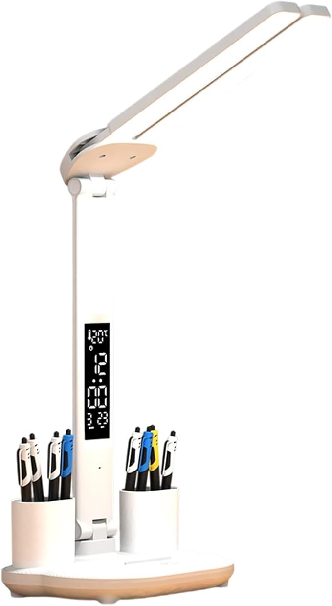 Ergonomic Double LED Task Lamp with Built in Organizers Construction Bedside Lights for Reading and Writing Double Head Desk Lamp