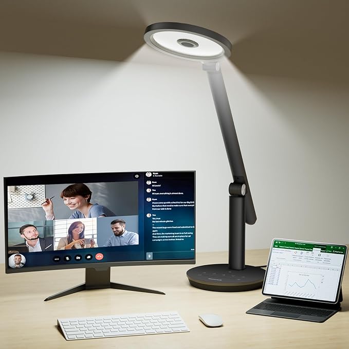 Honeywell Desk Lamps for Home Office, H6 Sunturalux™ Eye-Caring Led Desk Light, 800LM Dimmable Table Lamp with Timer, Touch Control Tall Desk Reading Light for Circle Webcam, Study, Bedroom