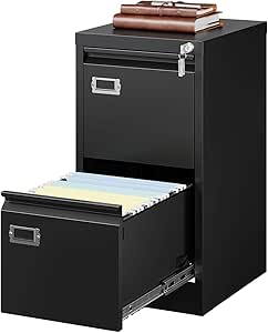 Letaya 2 Drawer File Cabinet,Metal Small Narrow Filing Cabinets with Lock,Under Desk Storage A4/F4/Letter/Legal for Home Office（Assembly Required-Black）