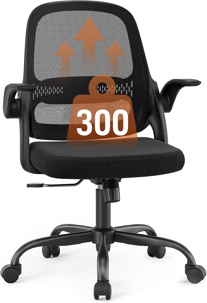 LukkDys Ergonomic Mesh Office Chair with Flip-Up Arms, Adjustable Height, Breathable Mesh Back & Thick Cushion Seat, 360° Swivel Rolling Computer Desk Chair, BIFMA Certified, Supports 300 lbs (Black)