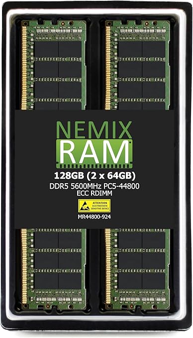 NEMIX RAM 128GB (2X64GB) DDR5 5600MHZ PC5-44800 2Rx4 1.1V 288-PIN ECC RDIMM Registered Server Memory KIT