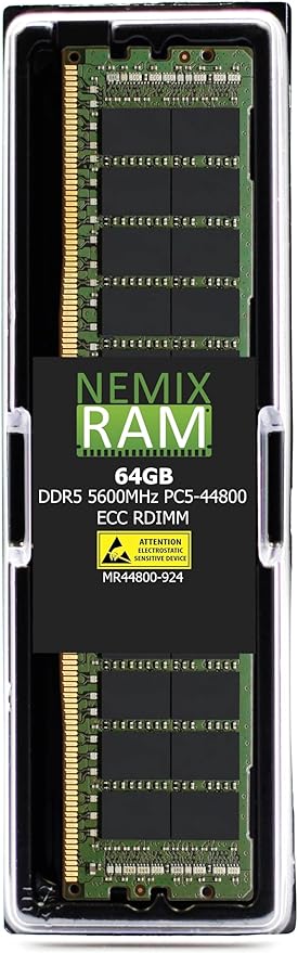 NEMIX RAM 64GB (1X64GB) DDR5 5600MHZ PC5-44800 2Rx4 1.1V 288-PIN ECC RDIMM Compatible with Micron MTC40F2046S1RC56BD1 MTC40F2046S1RC56BG1 Registered Server Memory