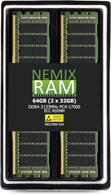 NEMIX RAM 64GB (2X32GB) DDR4 2133MHZ PC4-17000 2Rx4 1.2V 288-PIN ECC RDIMM Registered Server Memory KIT Compatible with Dell PowerEdge FC830 Server