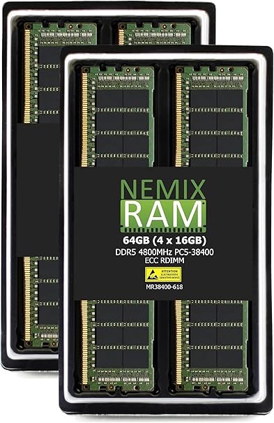 NEMIX RAM 64GB (4X16GB) DDR5 4800MHZ PC5-38400 1Rx8 1.1V 288-PIN ECC RDIMM Registered Server Memory KIT Compatible with Dell Precision 5860 Tower Workstation