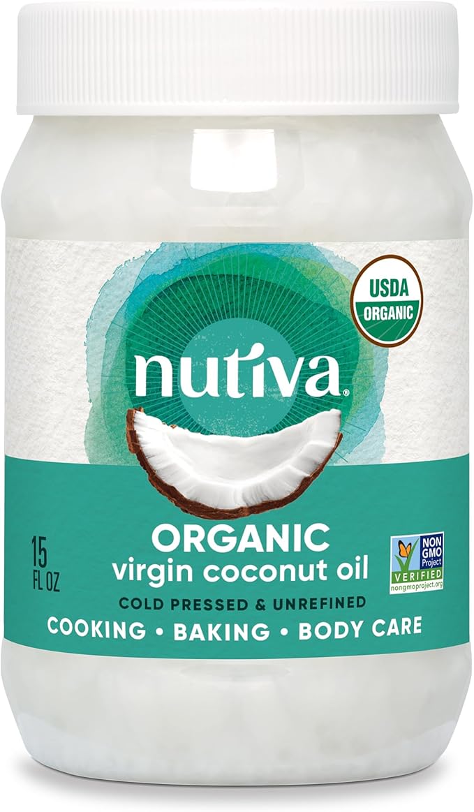 Nutiva Organic Coconut Oil, 444 ml - USDA Organic Cold Pressed Unrefined Extra Virgin Coconut for Cooking, Skin, Hair, Massage, and Oil Pulling. Contains Natural MCT
