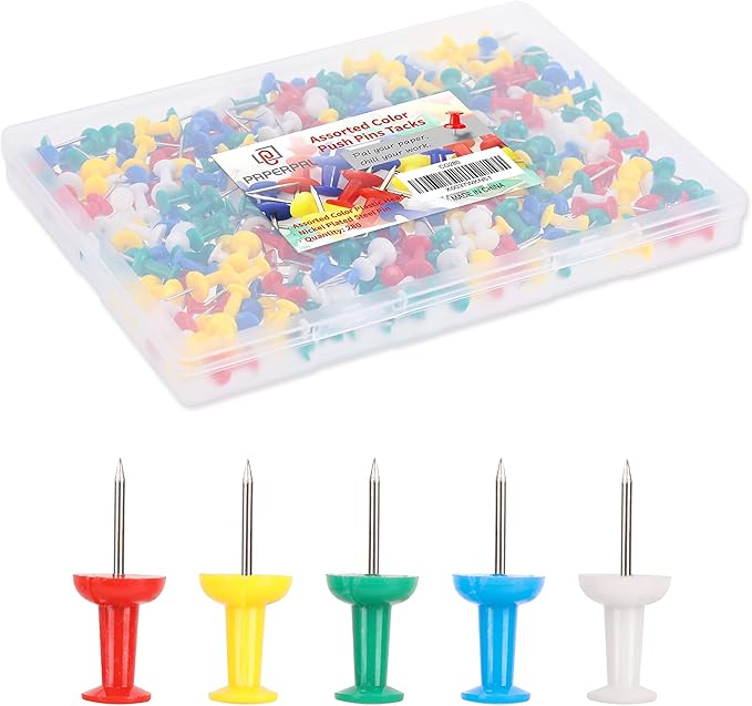 PAPERPAL 280 Assorted Color Push Pins for Cork Board, Colorful Thumb Tacks Helping Wall Hangings, Pushpins for Office School & Personal Use, Standard Size Push Pin Tacks