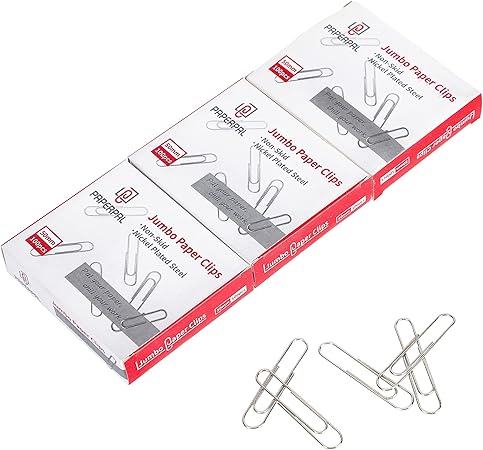 PAPERPAL Jumbo Paper Clips Nonskid, 300 Large Paper Clips (3 Boxes of 100 Each), Paperclips for Office School & Personal Use, Daily DIY, 2" Silver Heavy Duty Non-Skid Paper Clip Jumbo Size