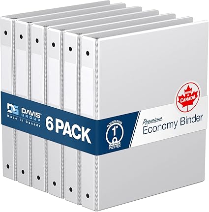 Premium Economy 1-Inch Binder, 3-Ring Binder for School, Office, or Home, Colored Binder Notebook, Pack of 6, Round Ring, White