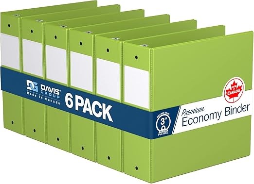 Premium Economy 3-Inch Binder, 3-Ring Binder for School, Office, or Home, Colored Binder Notebook, Pack of 6, Round Ring, Lime Green