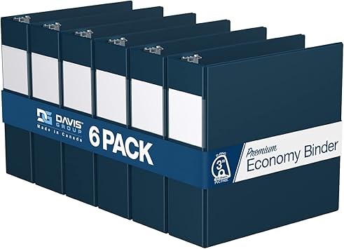 Premium Economy 3-Inch Binder, 3-Ring Binder for School, Office, or Home, Colored Binder Notebook, Pack of 6, Round Ring, Navy Blue