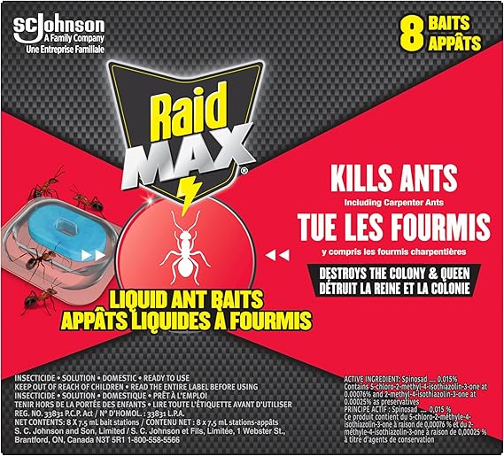 Raid Max Double Control Liquid Ant Killer Baits and Traps, Kills Ants Where They Breed, For Indoor Use, Child Resistant, 8 Bait Stations