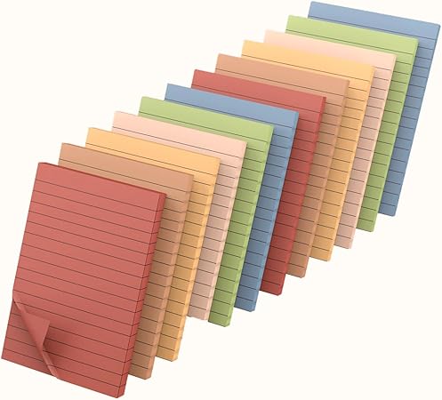 RHAWOM 12 Pads Lined Sticky Notes 4X 6, Multi-Coloured Pastel Collection, Easy to Post for Work Home and School use (Vintage Colors)