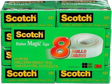 Scotch Tape Magic Tape, 19mm Wide x 25.4m, 8 Rolls