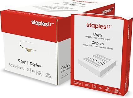 Staples Copy and Printer Paper, 8.5 x 11, 20lb., 10 Reams (5000 Sheets), 92 Bright Paper, White