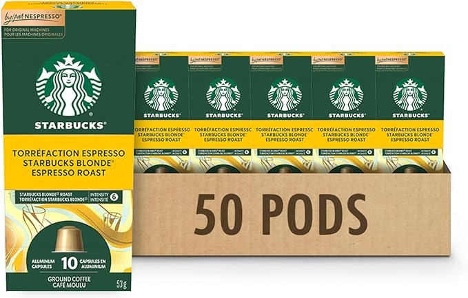 Starbucks by Nespresso Blonde Espresso Roast Nespresso Coffee Capsules, Original Line Compatible, 5 X 10 Nespresso Coffee Pods, 50 Count
