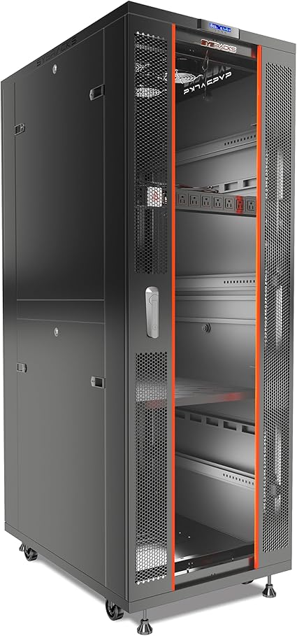 Sysracks Server Rack 42U Network Enclosure 39 inch Deep Data Cabinet on Wheels - Fully Locking Network Rack - Thermostat - LCD Screen - Power Strip - Shelf