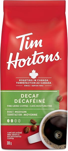 Tim Hortons Decaf Coffee, Fine Grind Bag, Medium Roast, 300g