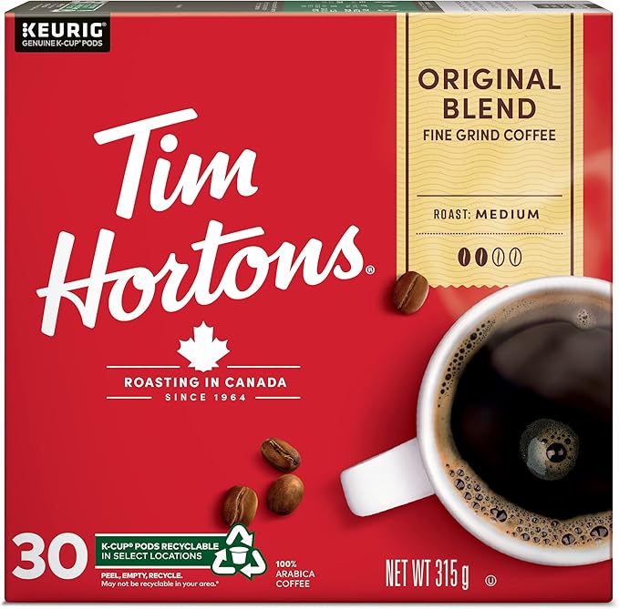 Tim Hortons Original Blend Coffee, Single Serve K-Cup Pods, Medium Roast, 30ct Pack