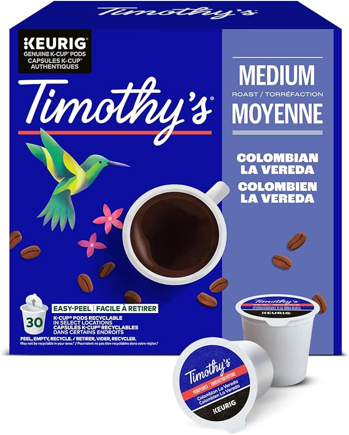 Timothy's Colombian La Vereda K-Cup Coffee Pods, 30 Count For Keurig Coffee Makers
