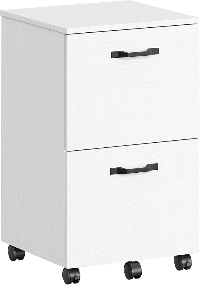 VASAGLE 2-Drawer File Cabinet, Filing Cabinet for Home Office, Small Rolling Printer Stand, A4, Letter-Size Hanging Files, Assembly Required, White UOFC040W46