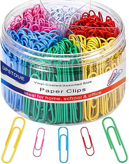 Vinaco Paper Clips Colorful, Medium and Jumbo（1.3 inch & 2 inch） Paper Clips, Durable and Rustproof, Coated Large Paperclips Great for Office School Document Organizing (Multicolored)
