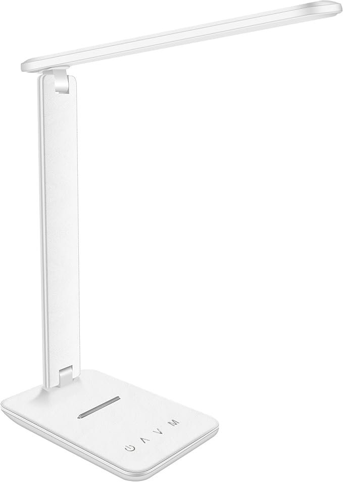Whicow LED Desk Lamp Eye-Caring Table Lights,5 Lighting Modes & 5 Brightness Levels, Touch Control Adjustable Table lamp with USB Charging Port for Home Office Reading, Studying Working (White)