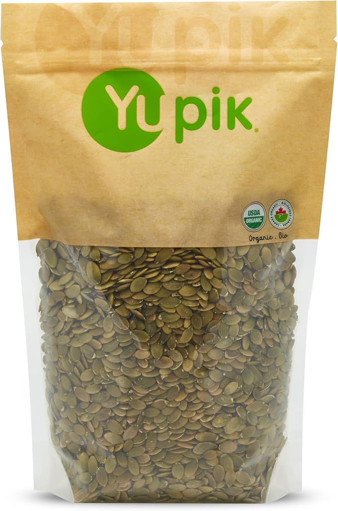 Yupik Organic Raw Pumpkin Seeds, No Shell, 1 kg, Gluten-Free, Non-GMO, Kosher, Vegan, Shelled Pepitas, Salt-Free, Plant-Based Protein, Source of Fiber, Healthy Snacks, Ideal for Baking & Topping
